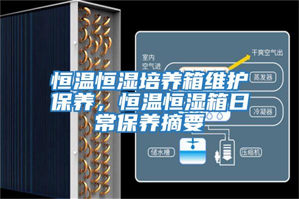 恒溫恒濕培養箱維護保養，恒溫恒濕箱日常保養摘要